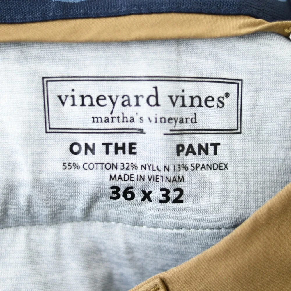 Vineyard Vines On The Go Pant Mens 36x32 Tan Performance Chino Golf Preppy